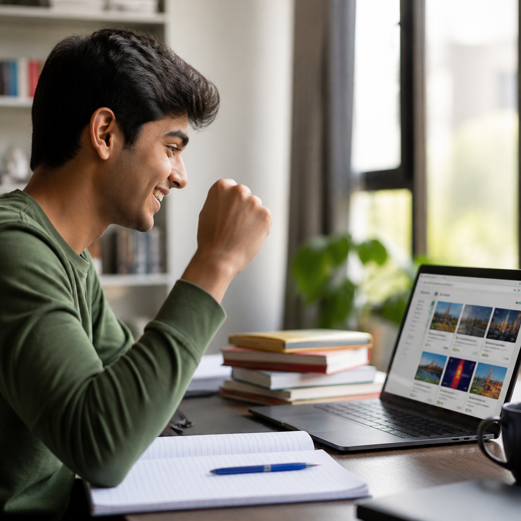 Student exploring online courses on a laptop